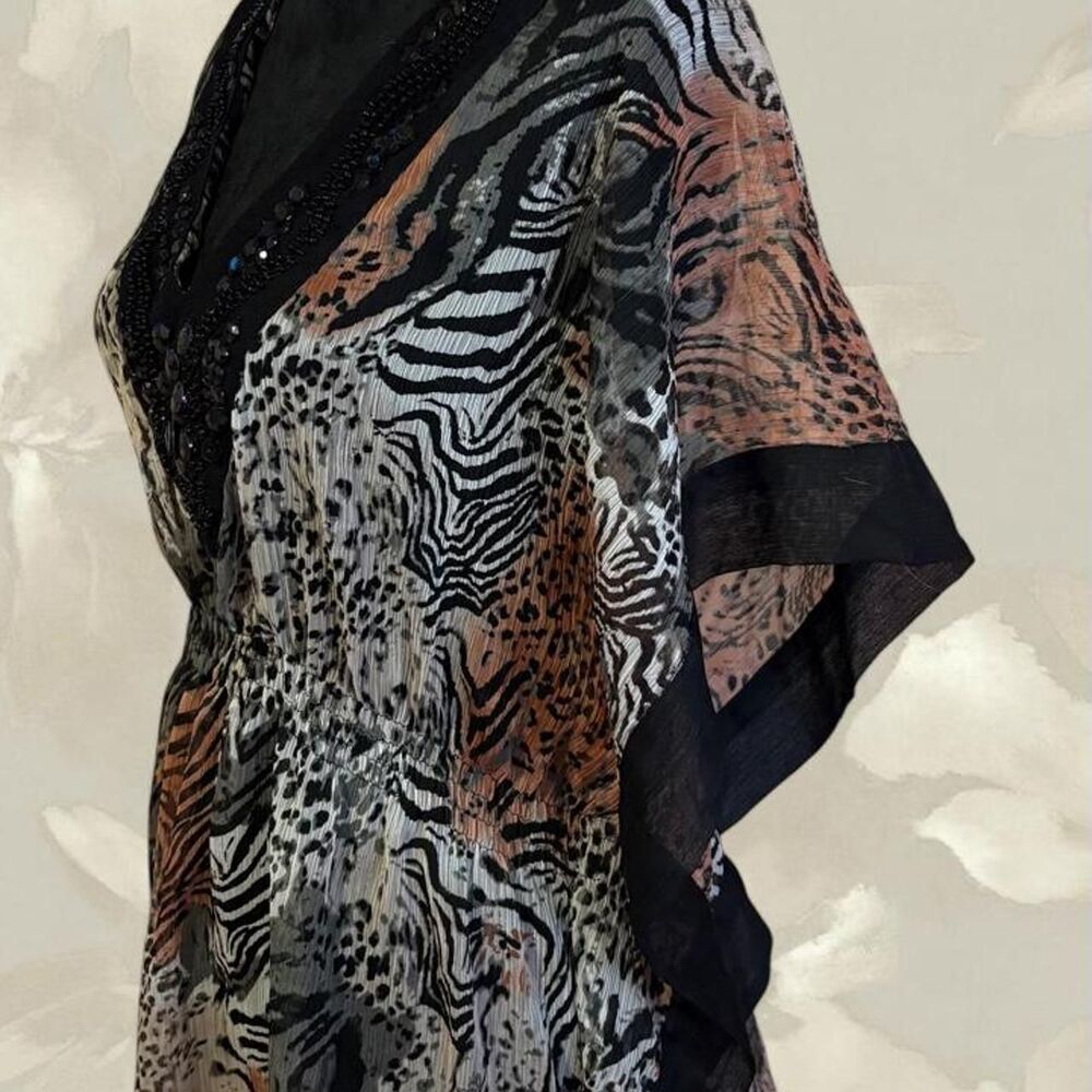 Club Z Collection Mixed Animal Print Beaded V-Neck Kaftan Dress Cover Up - Picture 2 of 4